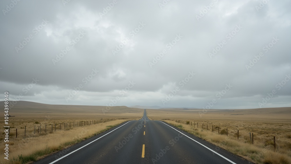Fototapeta premium Tranquil road through endless plain under cloudy sky