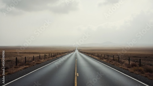 Tranquil road through endless plain under cloudy sky