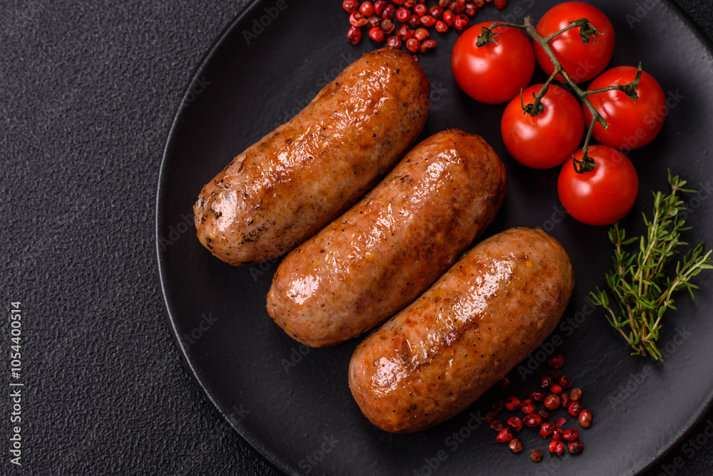 Chicken or pork sausages with salt, spices and herbs Chicken or pork sausages with salt, spices and herbs