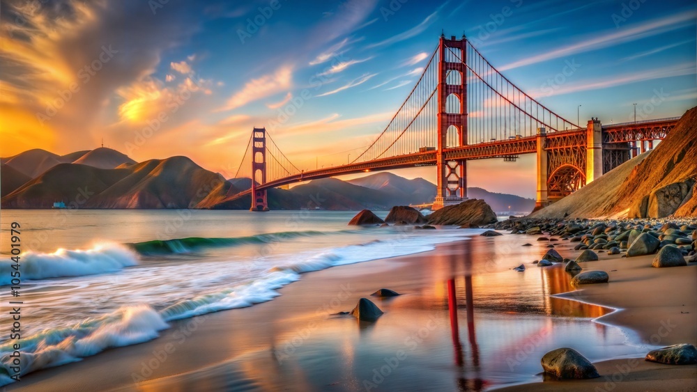 Fototapeta premium Golden Gate Bridge Sunset Coastal Landscape