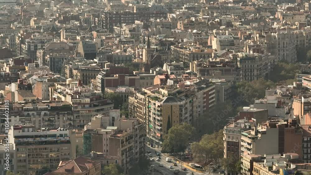 sunny day time barcelona central cityscape aerial panorama 4k spain sunny day time barcelona central cityscape aerial panorama 4k spain