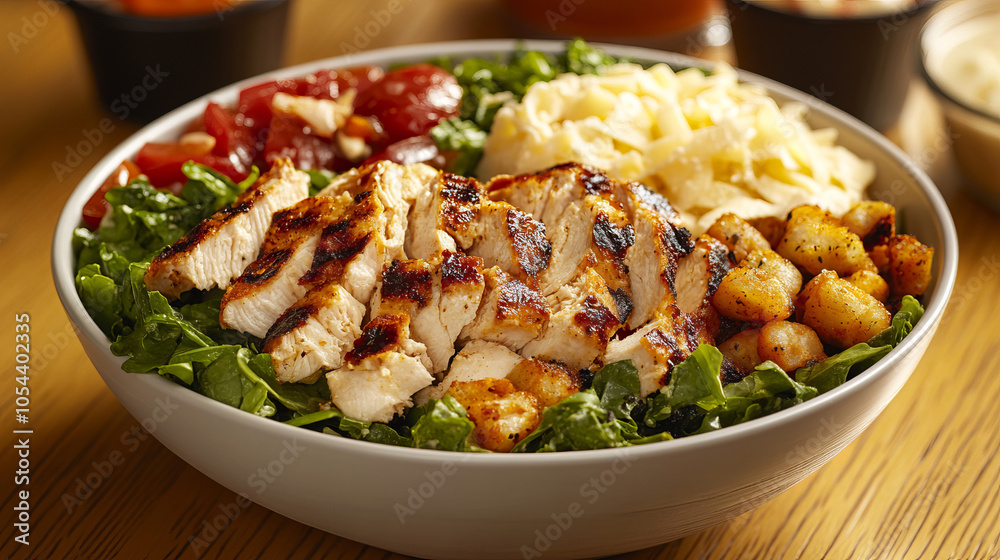 Classic Chicken Caesar Salad with crisp romaine lettuce, grilled chicken, crunchy croutons, and shaved Parmesan, all tossed in creamy Caesar dressing. Classic Chicken Caesar Salad with crisp romaine lettuce, grilled chicken, crunchy croutons, and shaved Parmesan, all tossed in creamy Caesar dressing.