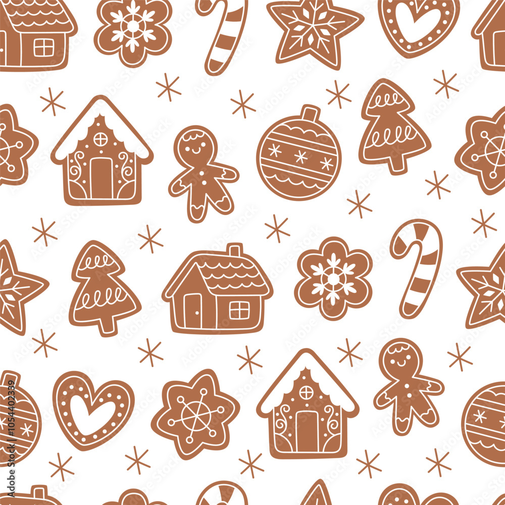 Seamless Christmas gingerbread cookie and snowflake pattern Seamless Christmas gingerbread cookie and snowflake pattern