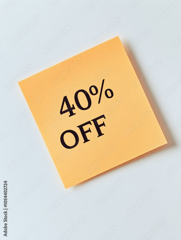 Black '40% OFF' Text on a Light Orange Square Paper Note. White Background Black '40% OFF' Text on a Light Orange Square Paper Note. White Background