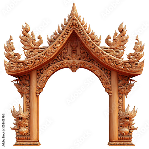 Thai traditional door isolated on transparent background photo