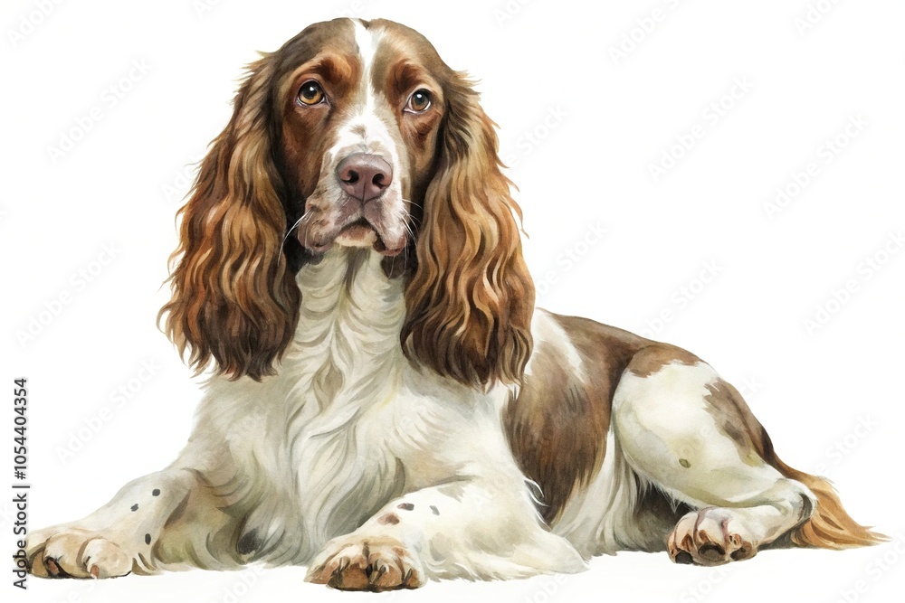 Watercolor clipart of English Springer Spaniel in a tilted angle Watercolor clipart of English Springer Spaniel in a tilted angle