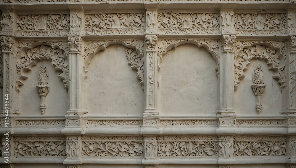 Obraz premium Ornate white stucco wall with carvings