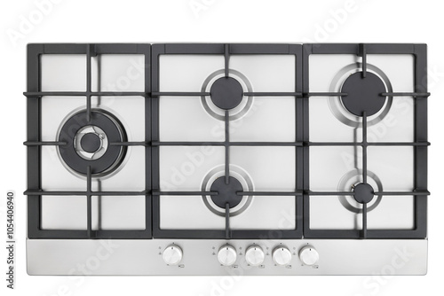 Steel stove on white background .top view