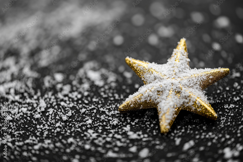 golden star on a black background with snowflakes for festive holiday decor golden star on a black background with snowflakes for festive holiday decor