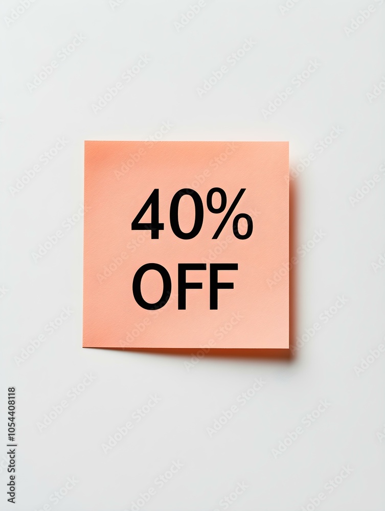 Black '40% OFF' Text on a Peach Fuzz Square Paper Note. White Background Black '40% OFF' Text on a Peach Fuzz Square Paper Note. White Background