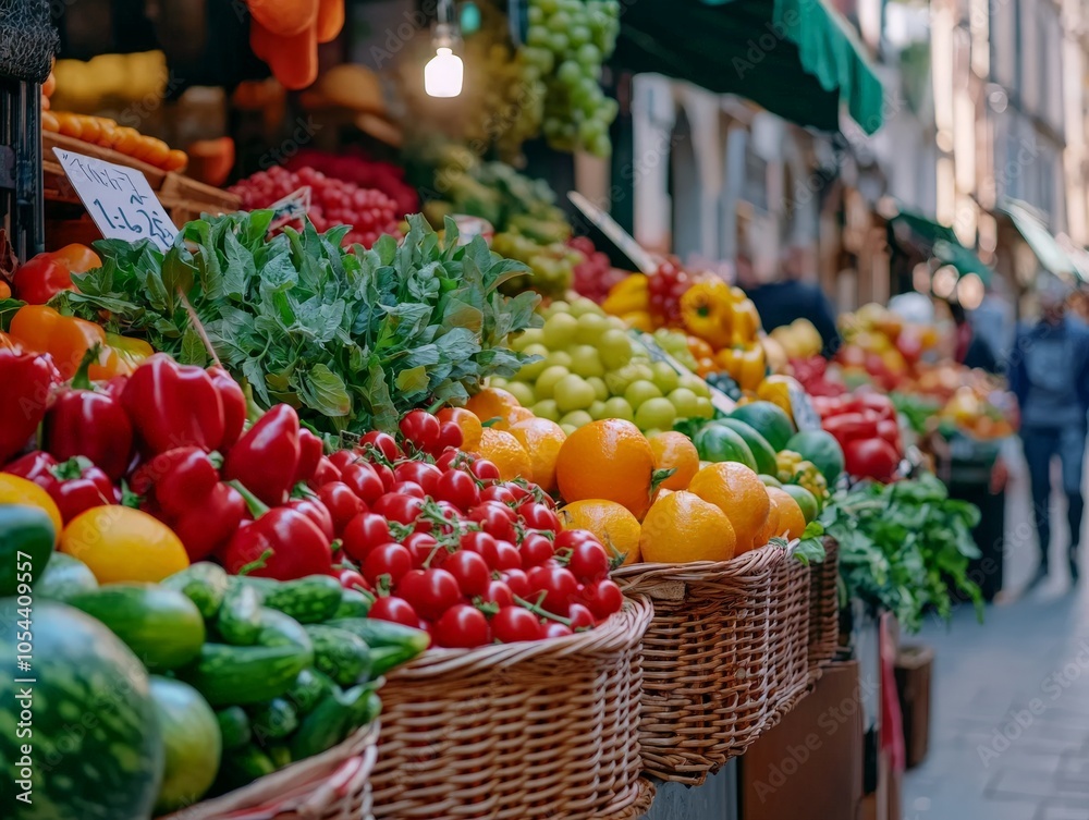 Vibrant Display of Fresh Fruits and Vegetables Vibrant Display of Fresh Fruits and Vegetables