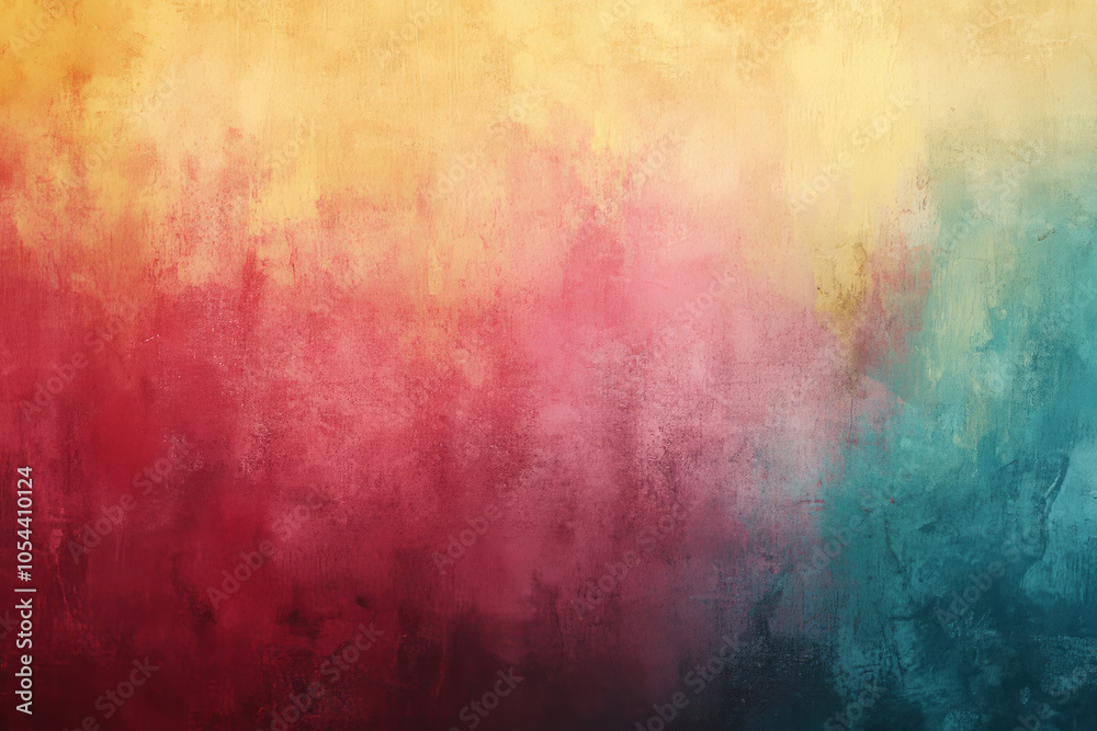 Fototapeta premium vintage abstract grunge wall texture with yellow red teal gradient background
