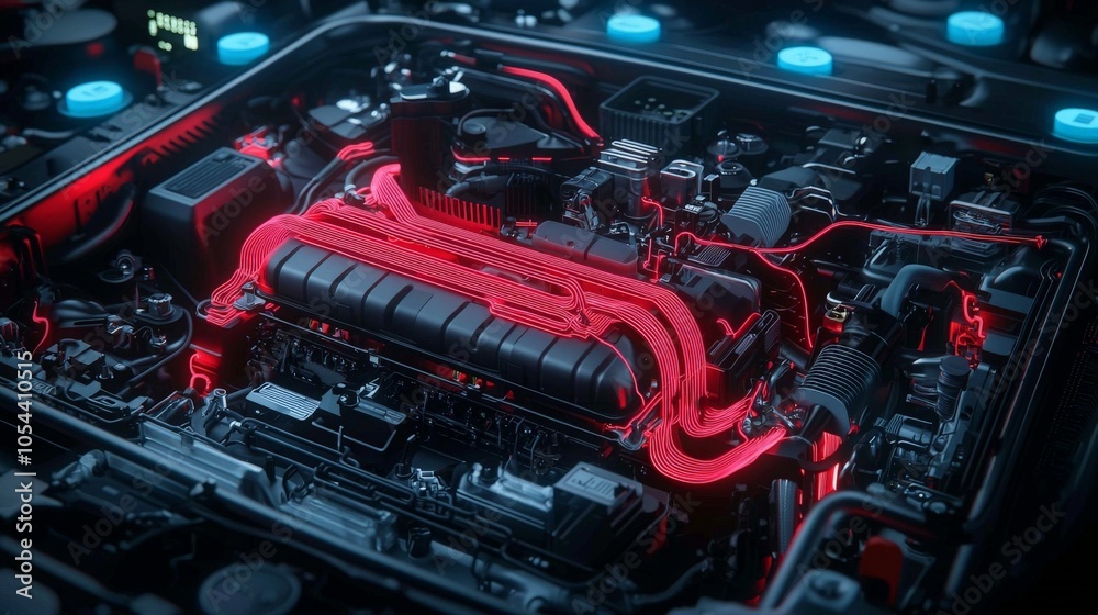 Unique Hybrid Engine Bay with Distinct Components Unique Hybrid Engine Bay with Distinct Components