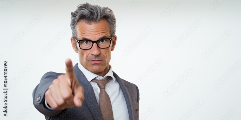 Close up of businessman hand pointing for direction, against white background. Generative AI. Close up of businessman hand pointing for direction, against white background. Generative AI.