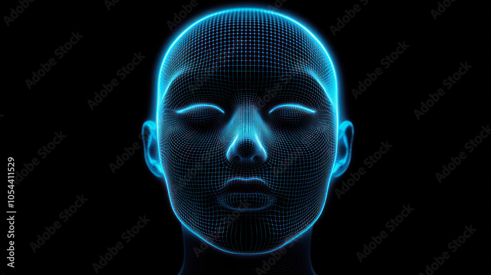 Detailed biometric facial scan displayed in a grid structure highlighting modern technology applied to identity verification techniques Detailed biometric facial scan displayed in a grid structure highlighting modern technology applied to identity verification techniques