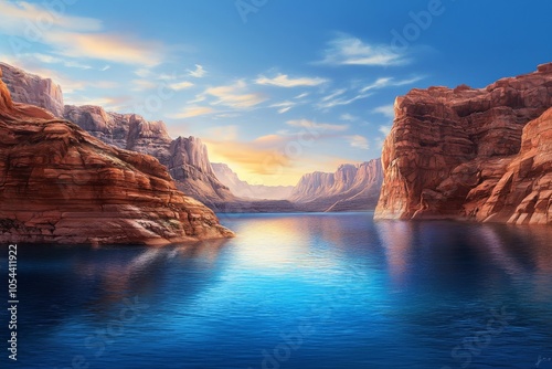 Tranquil Canyon Lake Under a Clear Blue Sky