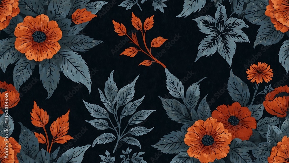 Seamless denim pattern with a floral overlay for trendy streetwear. Seamless denim pattern with a floral overlay for trendy streetwear.