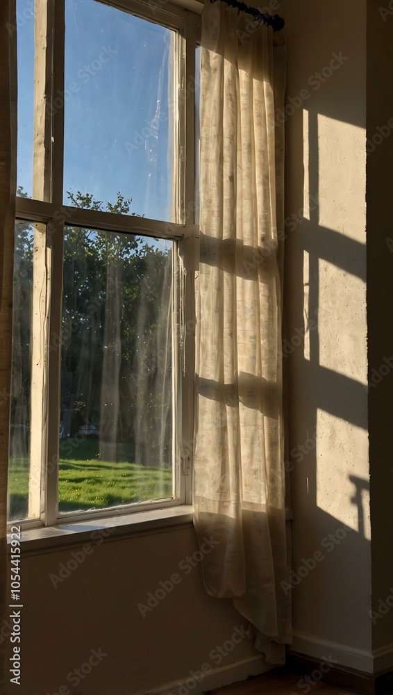 Fototapeta premium Sunlight streaming through a window into a room.
