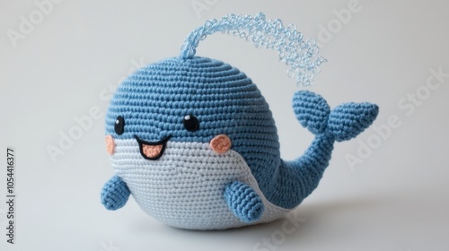 Wallpaper Mural A cute, handmade crocheted whale with a joyful expression and a water spout, highlighting the whimsically artistic style of this delightful toy decoration. Torontodigital.ca