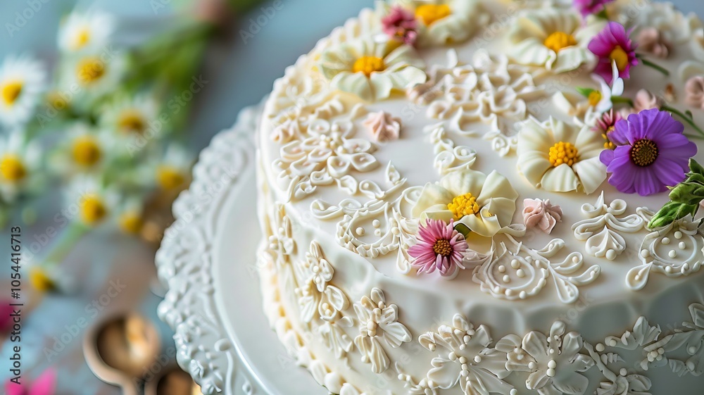 Floral Wedding Cake: A Masterpiece of Sugar Flowers and Intricate Design Floral Wedding Cake: A Masterpiece of Sugar Flowers and Intricate Design