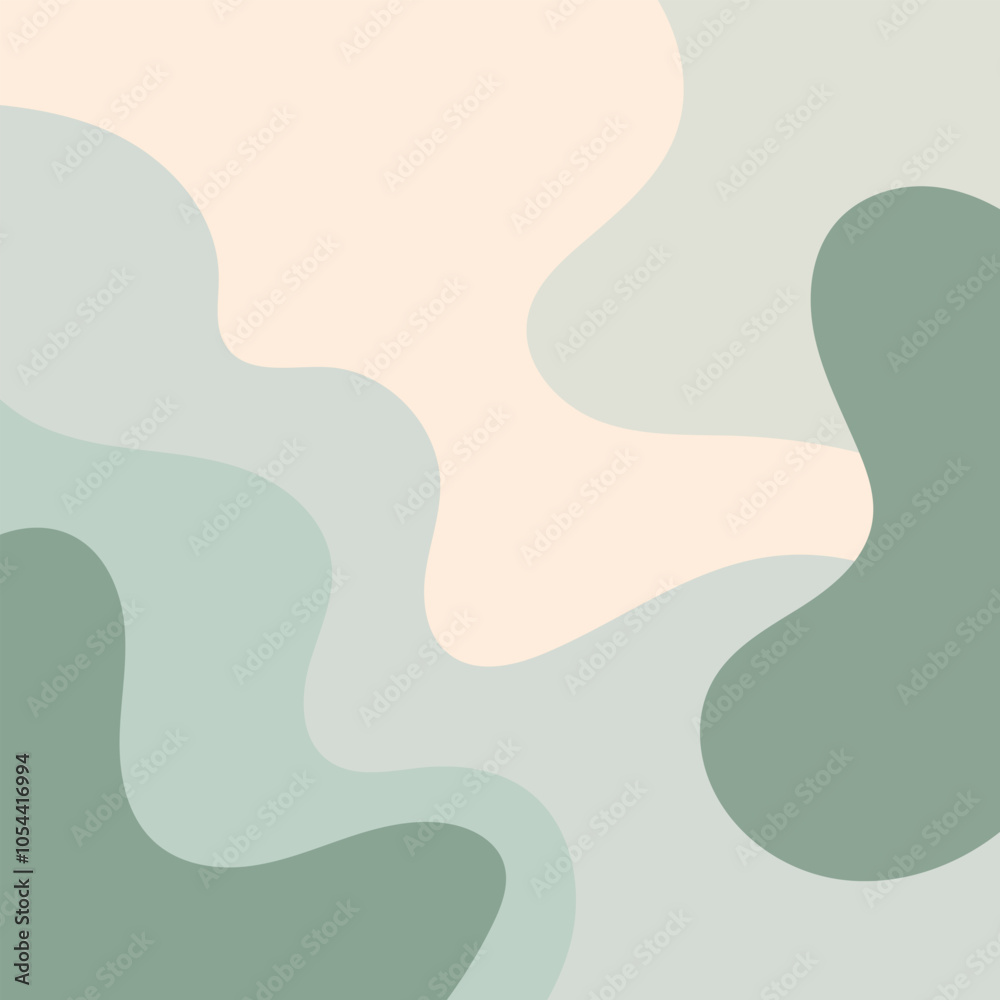Illustration with smooth organic shapes in soft pastel shades of blue and green. Abstract forms intertwine, creating a sense of nature and harmony. Illustration with smooth organic shapes in soft pastel shades of blue and green. Abstract forms intertwine, creating a sense of nature and harmony.