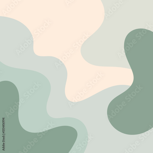 Illustration with smooth organic shapes in soft pastel shades of blue and green. Abstract forms intertwine, creating a sense of nature and harmony.