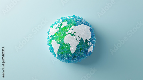 Globe made from plastic waste highlights environmental pollution, plastic waste crisis, recycling, sustainability, global responsibility, and environmental conservation awareness.