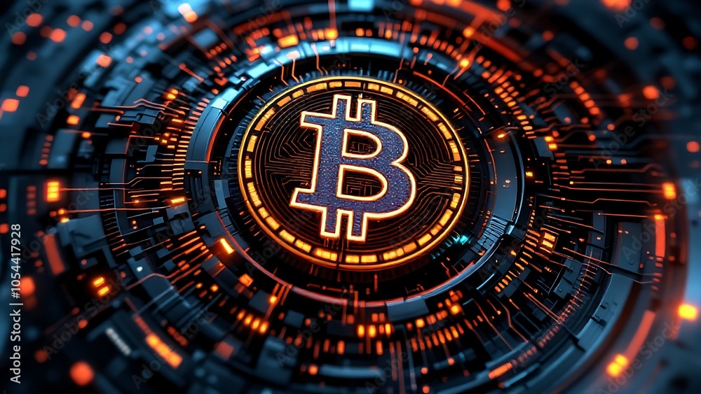 digital representation of the Bitcoin symbol surrounded by intricate circuitry, highlighting the technological and decentralized nature of cryptocurrency digital representation of the Bitcoin symbol surrounded by intricate circuitry, highlighting the technological and decentralized nature of cryptocurrency