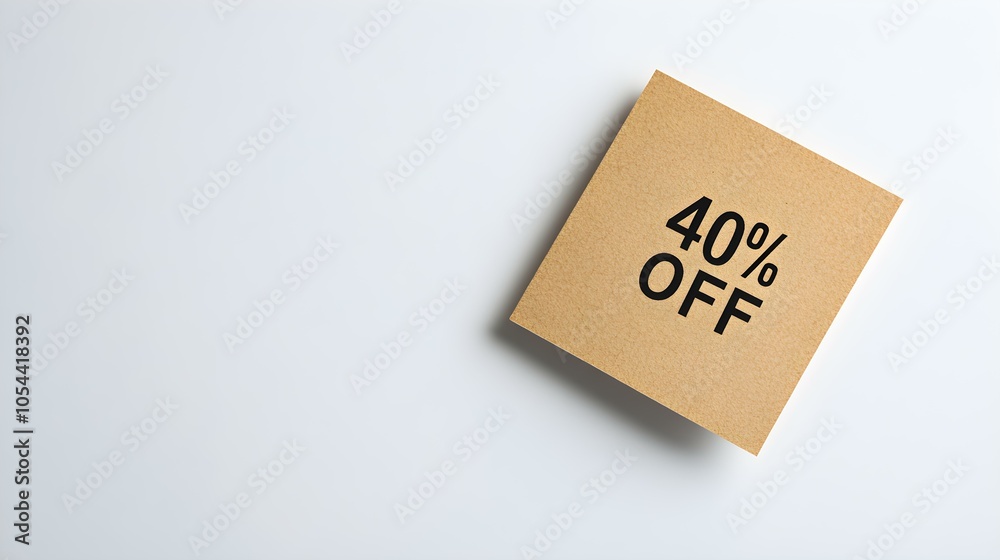 Black '40% OFF' Text on a Dark Brown Square Paper Note. White Background with Copy Space Black '40% OFF' Text on a Dark Brown Square Paper Note. White Background with Copy Space