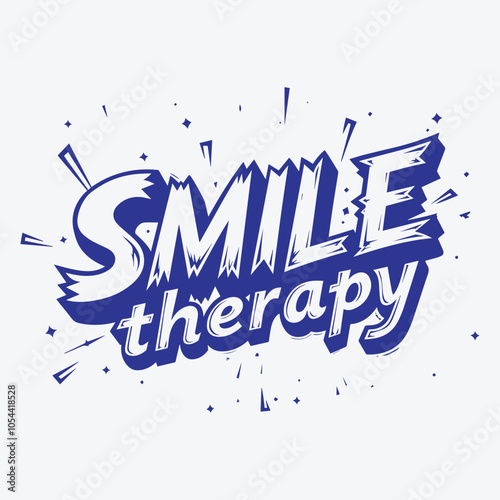 Bold Monochrome Comic-Inspired Typographic T-Shirt Design – 'Smile, It's Free Therapy' with Dynamic Wind-Blown Effect