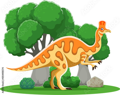 Cartoon dinosaur or prehistoric lizard Corythosaurus for kids dino toys, vector character. Funny prehistoric dinosaur Corythosaurus of Jurassic, Cretaceous or Mesozoic era extinct lizard animals