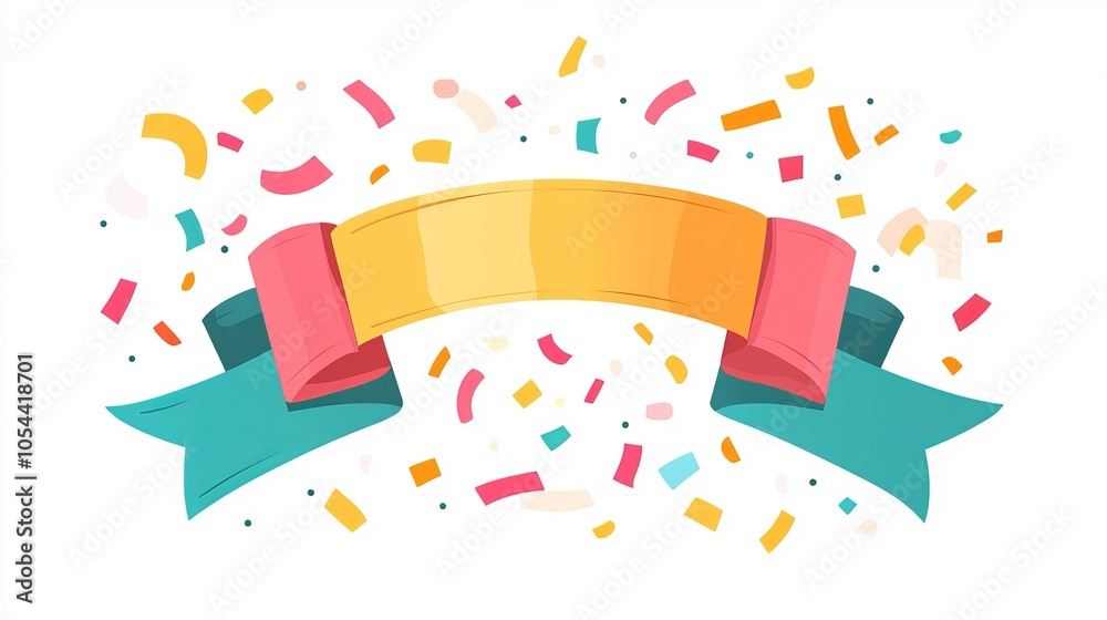 Decorate your text with this confetti banner. It has colorful ribbons and a space for your text in the middle. Celebrate any occasion with this fun and simple cartoon style illustration.