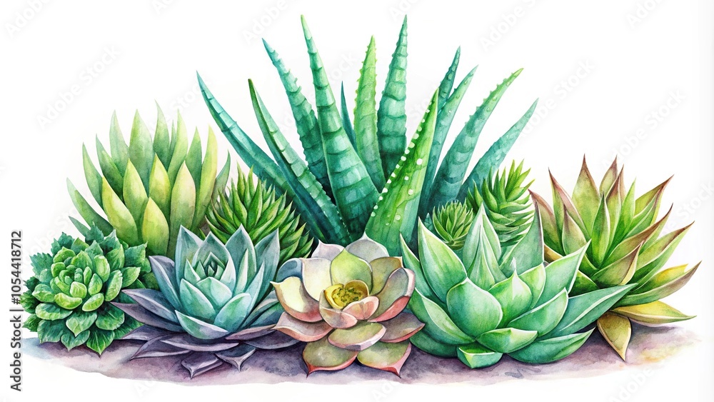 Watercolor clipart set of succulents and aloe vera plants Watercolor clipart set of succulents and aloe vera plants