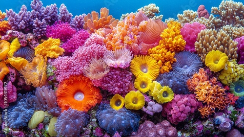 Vibrant coral reef teeming with colorful marine life.