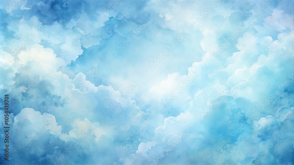 Obraz premium Watercolor clouds background with fluffy spread out clouds reflected in pale blue hues