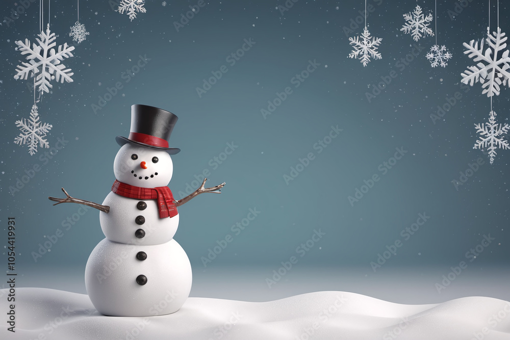 Cute snowman wish merry christmas in snowy winter Cute snowman wish merry christmas in snowy winter
