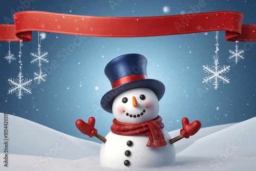 Cute snowman wish merry christmas in snowy winter photo