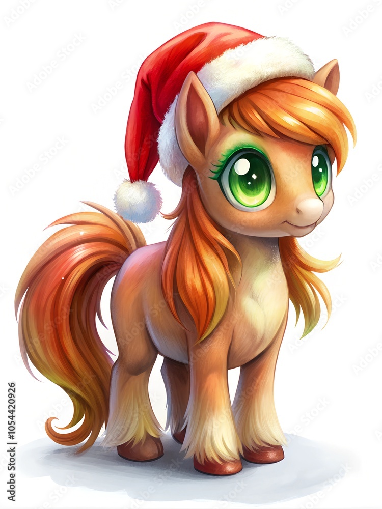 Obraz premium watercolor santa claus pony with a christmas tree