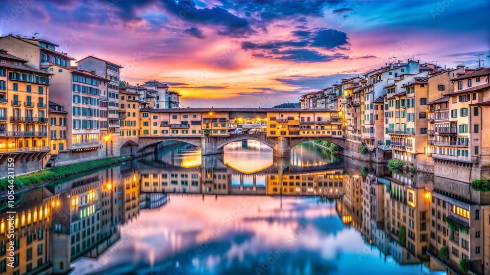 Naklejka premium Sunset Reflections Over Ponte Vecchio in Florence
