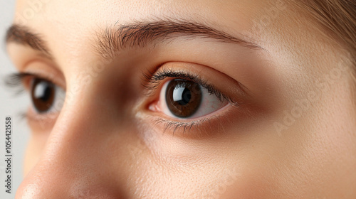 A close-up view of human eyes with visible details, highlighting natural skin texture and slight under-eye circles