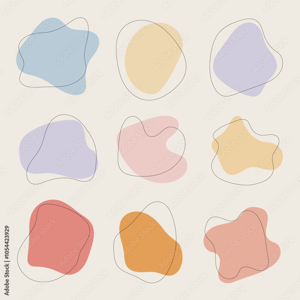 Abstract spots in pastel colors. Pastel abstract shapes in delicate colors, creating softness and coziness in the interior.