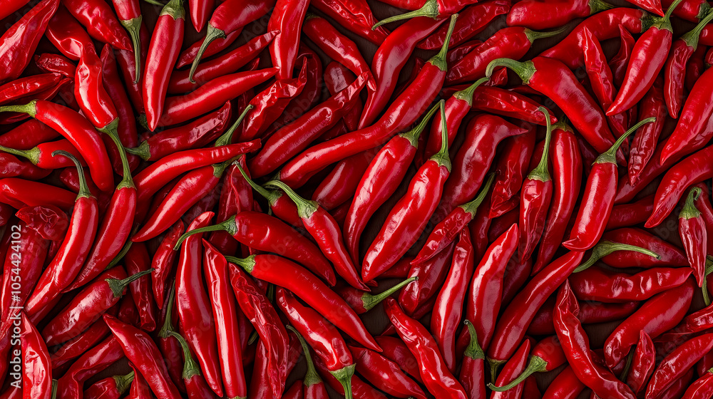 Close-up of many red chili peppers in full frame, representing spiciness, hot food, flavor, culinary ingredients, organic produce, health benefits, and vibrant color in culinary concept. Close-up of many red chili peppers in full frame, representing spiciness, hot food, flavor, culinary ingredients, organic produce, health benefits, and vibrant color in culinary concept.
