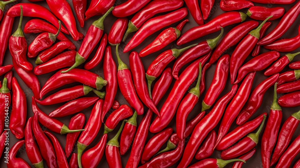 Close-up of many red chili peppers in full frame, representing spiciness, hot food, flavor, culinary ingredients, organic produce, health benefits, and vibrant color in culinary concept. Close-up of many red chili peppers in full frame, representing spiciness, hot food, flavor, culinary ingredients, organic produce, health benefits, and vibrant color in culinary concept.