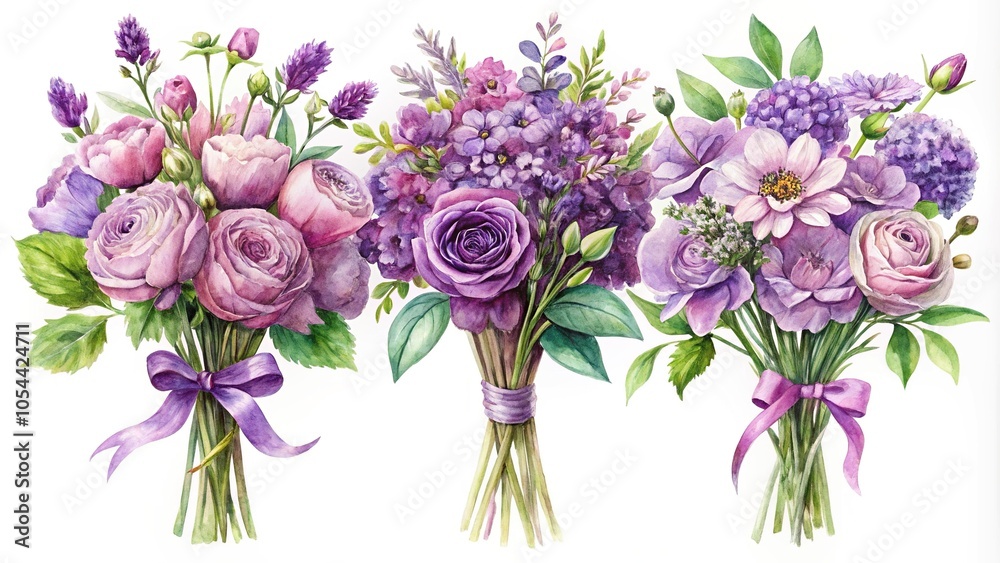Fototapeta premium Watercolor floral arrangements on white background