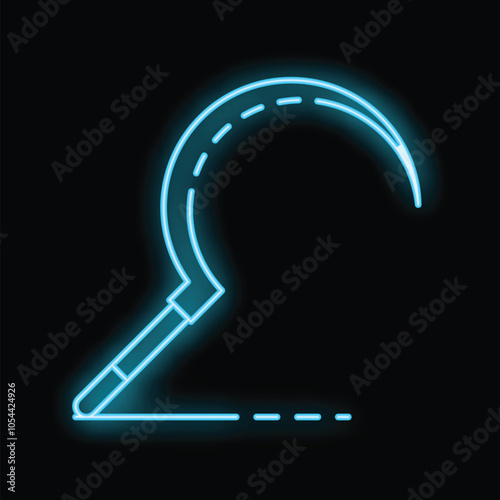 Glowing neon line sickle icon isolated on black background. 4k video motion graphic animation