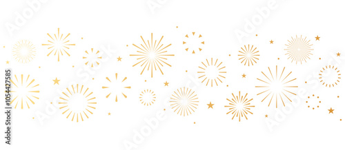 Gold fireworks border, holiday banner, celebration divider