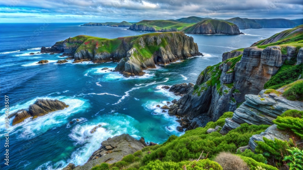 Coastal Cliffs and Ocean Waves Crashing Coastal Cliffs and Ocean Waves Crashing