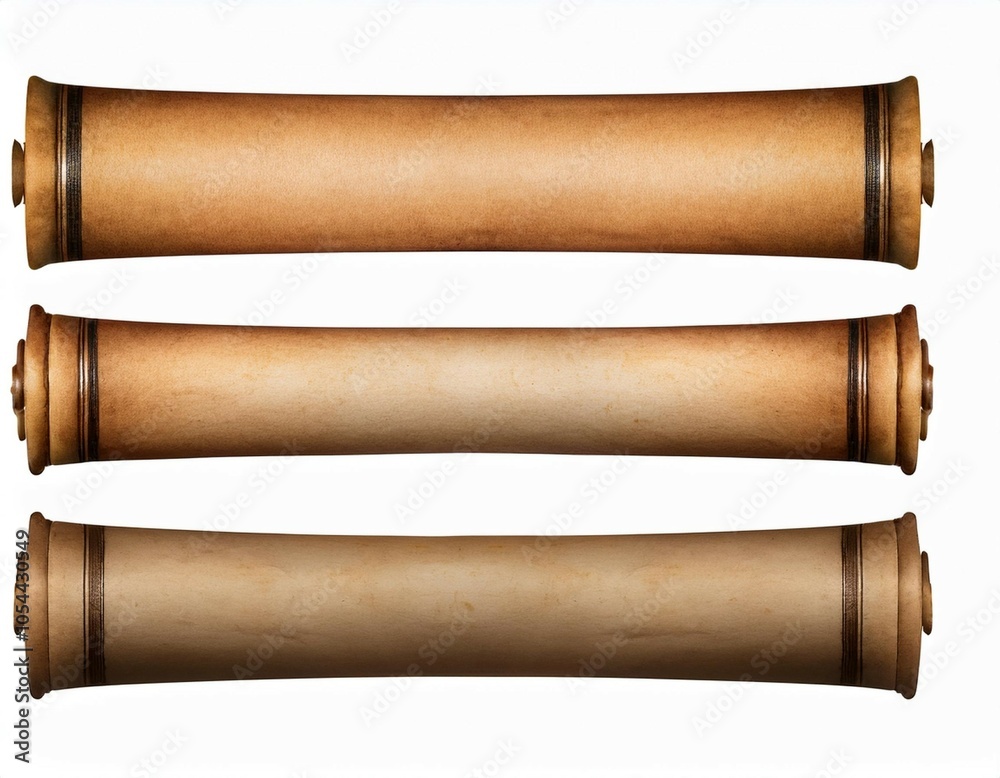 horizontal narrow old paper scrolls set isolated horizontal narrow old paper scrolls set isolated