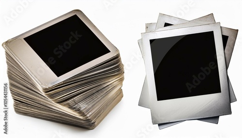 old and new polaroid photo frames stacks isolated photo