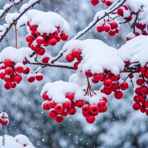 snowy rowan berries